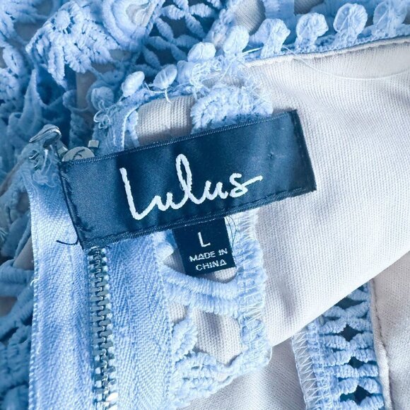 Lulu's Beauty and Lace  Light Blue Crochet Lace Mini Dress L - Picture 10 of 10